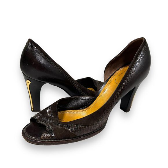 Chloe Leather Suede Cut Out Peep Toe Heels Women's 38.5 (US 8.5) - Picture 1 of 11